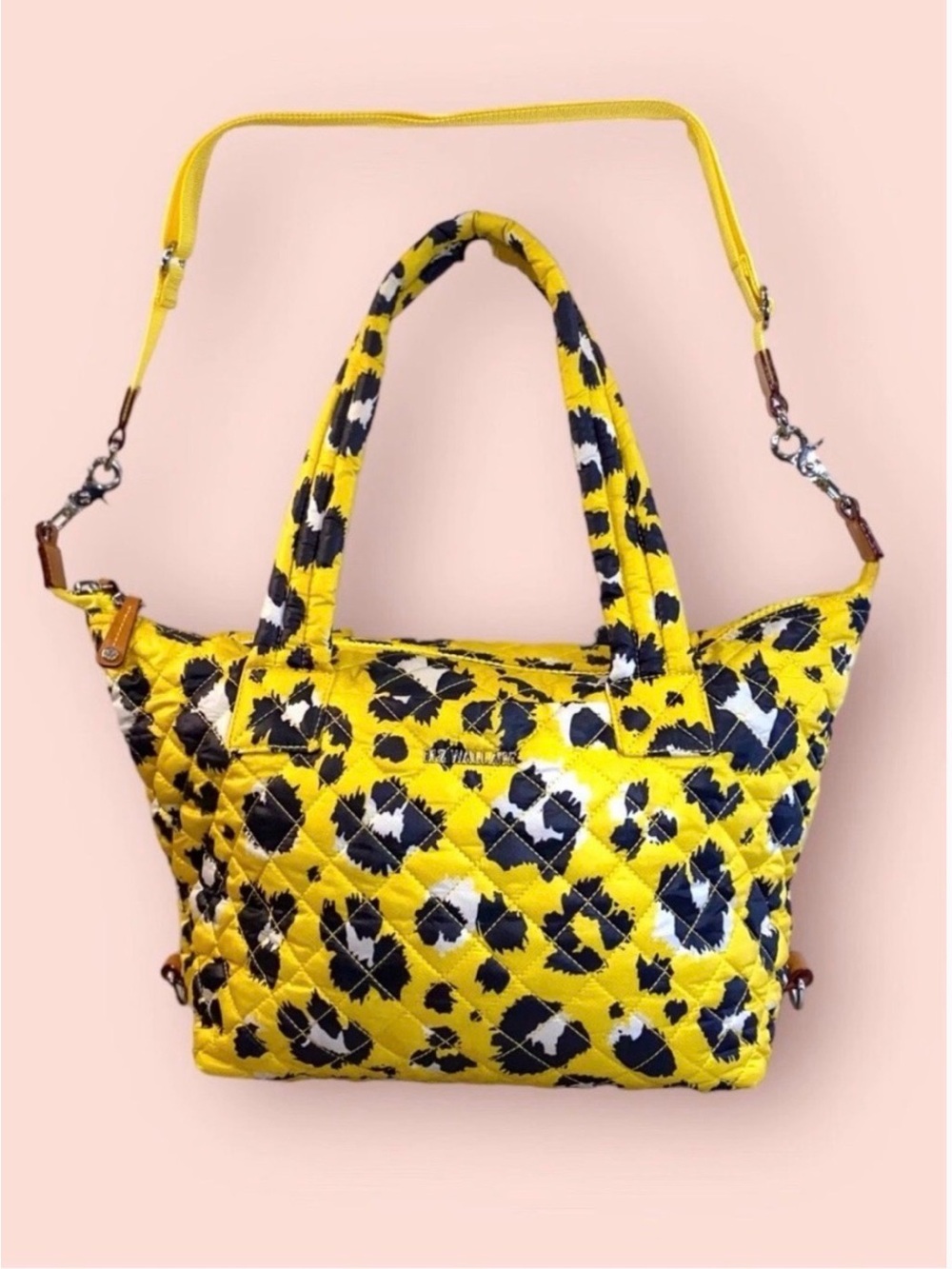MZ Wallace Yellow Quilted Leopard-Print Tote Bag with Shoulder Strap